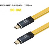 Silabor Type-C Tam Fonksiyonlu Esnek Veri Kablosu Usb3.2 20GB Iletimi Destekler 100W Hızlı Şarj Uzun Düz - 20cm sarı