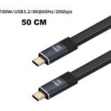Silabor Type-C Tam Fonksiyonlu Esnek Veri Kablosu Usb3.2 20GB Iletimi Destekler 100W Hızlı Şarj Uzun Düz - 50cm siyah