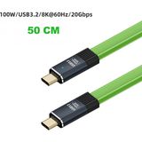 Silabor Type-C Tam Fonksiyonlu Esnek Veri Kablosu Usb3.2 20GB Iletimi Destekler 100W Hızlı Şarj Uzun Düz - 50cm yeşil