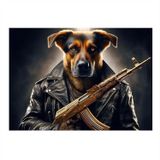 Silahlı Köpek Figürü Hediyelik Ahşap Tablo 35cm X50cm