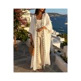 Sile Atelier Bej Kadın Nakışlı Kuşaklı Uzun Kimono Kimono Kaftan Bej Standart