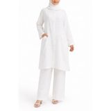 Sile Atelier Beyaz Dantel Detaylı Şile Bezi Pamuklu Dantel Tunik Takım Tesettür Takım Kadın Beyaz S
