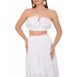Sile Atelier Beyaz Şile Bezi Straplez Büstiyer Lastikli Crop Üst Bluz Kadın