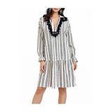 Sile Atelier Ekru Elbise Pamuklu Çizgili Uzun Kollu Lastikli Kadın M/L Ekru M/L