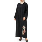 Sile Atelier Sıle Atelıer Etek Ucu Nakışlı Siyah Kimono Ferace - Standart