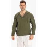 Şile Bezi Kapüşonlu Erkek Yazlık Sweatshirt Haki Hk