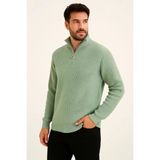 Silerra Erkek Yarım Fermuarlı Triko Kazak – Selanik Örgü, Dik Yaka, Pamuklu Dokuma, Regular Fit Uzun Kollu Kışlık Model - Mint Yeşili
