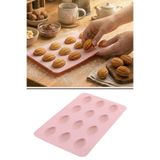 Silicolife 12 Bölmeli Silikon Mini Ceviz Kurabiye ve Kek Kalıbı Yanmaz Yapışmaz Esnek Tasarım BPA İçermez. Soft Pembe.