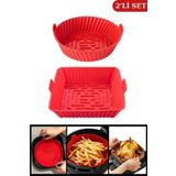 Silicolife 20 cm Kare ve Yuvarlak Airfryer Silikon Pişirme Kabı Seti