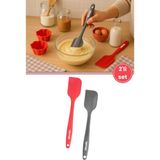 Silicolife 2’li Spatula Set, Isıya Dayanıklı Yanmaz Yapışmaz Silikon Spatula 2 Adet Kırmızı-Antrasit 21CM - Kırmızı - Gri