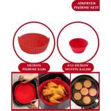 Silicolife Airfryer Silikon Pişirme Kabı ve 6’lı Kek Muffin Kalıbı Set- Hava Fritözleriyle Uyumlu - Kırmızı - Renk