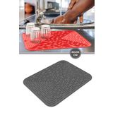Silicolife Bulaşık Kurutma Matı, Bulaşıklık - Su Toplamaz Silikon Bulaşık Altlığı Büyük Boy 44X34 cm Antrasit