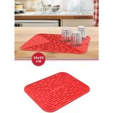 Silicolife Bulaşık Kurutma Matı, Bulaşıklık - Su Toplamaz Silikon Bulaşık Altlığı Orta Boy 36X25 cm Kırmızı