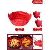 Silicolife Onikiden Airfryer Silikon Pişirme Kabı Ve 2 Adet Isı Yalıtımlı Fırın Eldiveni Tutacağı Seti - Renk - Kırmızı