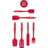 Silicolife Silikon Mutfak Seti 6’lı, Isıya Dayanıklı Yanmaz Yapışmaz Silikon Spatula Seti 6 Parça Kırmızı - Renk