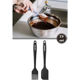 Silicolife Spatula ve Fırça Seti, Isıya Dayanıklı Yanmaz Yapışmaz Silikon Spatula ve Yumurta Fırçası 2’li Set - Renk - Siyah
