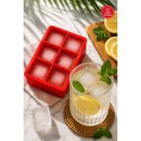 Siliconly 6 Bölmeli Büyük Boy Silikon Buz Kalıbı Et Suyu Saklama Kare Kokteyl Buz Kalıbı Kırmızı