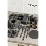 Silicorner 17 Parça Antrasit Silikon Çeyiz Seti Kek Kalıbı-Muffin Kalıbı-Spatula-Yumurta Fırçası-nihale