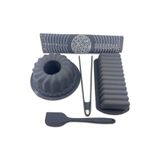 Silicorner 5 Parça Antrasit Silikon Mutfak Seti Pastacılık Seti Oval Baton Kek Kalıbı Maşa Spatula Hamur Matı