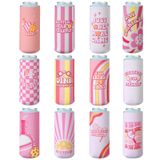SiliFine 12 paket komik Retro spor hediyeler kadınlar erkekler için olabilir soğutucu tutucu spor aksesuarları parti süslemeleri Trendy tiki yalıtımlı neopren ince kutu kollu spor severler için