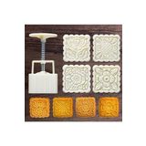 Siliko World Kare Mooncake Basmalı 4'lü Kopat Set Kurabiye Kalıbı, Beyaz