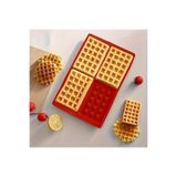 Siliko World Silikon Fırın Tepsisi 4 Delikli Waffle Kalıbı, Kek Waffle Yapma Tepsisi Kalıbı, Kırmızı
