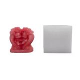 Silikon 3D Çiçekli Kalp İçinde Oturan Ayıcık Çifti Mum Kalıbı