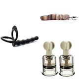 Silikon Anal Boncuklar Penis Halkalı + Kuyruklu Anal Tıkaç Büyük + Meme Ucu Emiciler 3 cm