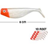 Silikon Balık Yem - Dft - 6cm - Kırmızı/beyaz (141-3017) - 10'lu Paket - Çok Renkli - Standart