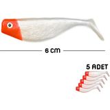 Silikon Balık Yem - Dft - 6cm - Kırmızı/beyaz (141-3017) - 5'li Paket - Çok Renkli - Standart