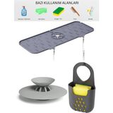 Silikon Banyo ve Mutfak Lavabo Seti 3'lü Musluk Matı Lavabo Süzgeci Askılı Süngerlik Düzenleyici - 0,1 lt