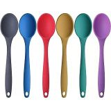 Silikon Büyük Boy Kaşık Seti, Yanmaz Yapışmaz, Çok Renkli - Mavi, Sarı, Yeşil, Kırmızı, Antrasit, Mor - 27 CM, 6 Adet Set, BPA Free