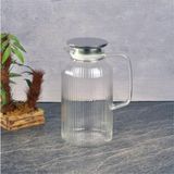 Silikon Fitilli Borosilikat Cam Sürahi (2000 Ml) - Metal Kapaklı, Dayanıklı, Süzgeçli Şeffaf Buzlu Çay ve Limonata Karafı - 1BW-Beyaz - --