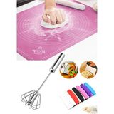 Silikon Hamur Açma Matı 50X40 cm + Otomatik Çırpıcı + Hamur Kesme Spatulası