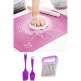 Silikon Hamur Açma Matı, Spatula, Fırça ve Şekilli Patates Bıçağı Seti - Altın