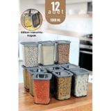 Silikon Kapaklı Erzak Bakliyat Saklama Kabı Kare Saklama Kutusu Seti 12 Adet 1300 ML