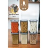 Silikon Kapaklı Erzak Bakliyat Saklama Kabı Kare Saklama Kutusu Seti 6 Adet 1300 ML