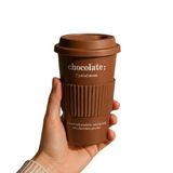 Silikon Kapaklı ve Tutma Bantlı 370 ML Porselen Kupa Taşınabilir Kahve Bardağı Termos Görünümlü Ofis ve Günlük Kullanım Kupa Latte - Tea - Chocolate (Chocolate)