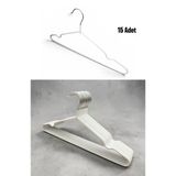 Silikon Kaplamalı Metal Askı, Tel Elbise Askısı, Tişört Askısı, Gömlek Askısı, Beyaz Renk, 40 Cm, 15 Adet