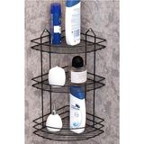 Silikon Kaplı Paslanmaz Çelik Siyah Banyo Köşesi 3 Kat Şampuanlık 21X21X52CM Metal Banyo Raf S - Çok Renkli