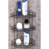 Silikon Kaplı Paslanmaz Çelik Siyah Banyo Köşesi 3 Kat Şampuanlık 21x21x52cm Metal Banyo Raf Sistemi