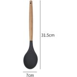 Silikon Kaşık Mutfak Kaşığı Servis Kaşığı Ahşap Saplı 31,5 cm - Siyah