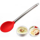 Silikon Kaşık Paslanmaz Saplı Servis Kaşığı Kırmızı 34 cm