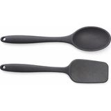Silikon Kaşık & Pişirme-Servis Kaşığı (Pilav Kaşığı/kürek Spatula) Seti – Dayanıklı, Çizmez, Askılı Tek Parça Tasarım (Gri) - Option-1