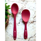 Silikon Kaşık Seti, 28 cm Uzun + 22 cm Kısa Kaşık, Dayanıklı, Fuşya, 2 Adet - Option-1