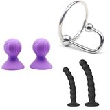 Silikon Meme Pompası Mor + Penis Tıkacı Sperm Durdurucu + Vantuzlu Anal Boncuklar 2'li Set
