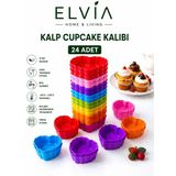 Silikon Mini Kalp Kek Kalıbı, Kalp Cupcake Kalıbı, Tekrar Kullanılabilir, Yapışmaz-24 Adet
