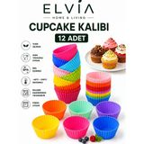 Silikon Mini Kek Kalıbı, Cupcake Kalıbı, Tekrar Kullanılabilir, Yapışmaz-12 Adet