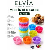 Silikon Mini Kek Kalıbı, Muffin Kalıbı, Tekrar Kullanılabilir, Yapışmaz-12 Adet