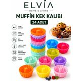 Silikon Mini Kek Kalıbı, Muffin Kalıbı, Tekrar Kullanılabilir, Yapışmaz-24 Adet